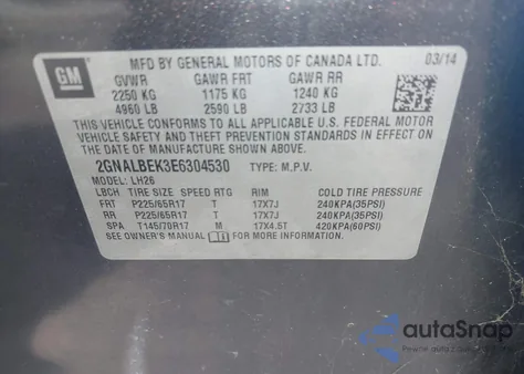 2014 Chevrolet Equinox 1Lt z USA, uszkodzony, nr VIN 2GNALBEK3E6304530